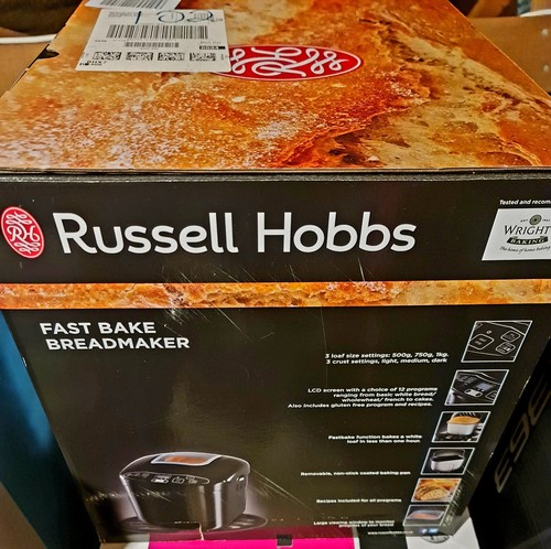 Machine à Pain Russell Hobbs 12 Programmes - 660W - Cuisson Rapide 55min - Fonction Sans Gluten - 3 Niveaux Croûte