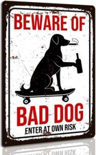 Beware of Dog Signs for Fence Warning Tin Metal Signs Enter At Own Risk Plaque