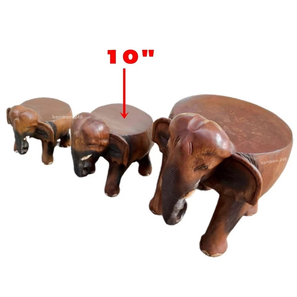 Wooden Elephant Chair 10" Hand Carved Solid Wood Stool Small Short Stool Gift So - Image 4 of 4
