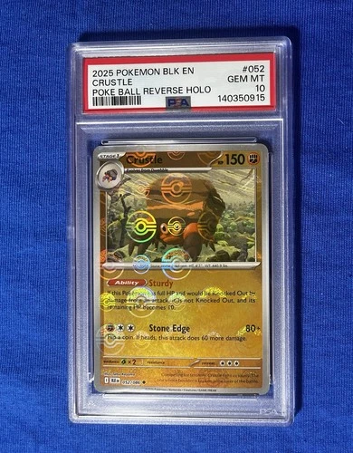 PSA 10 GEM MINT CRUSTLE #055 BLACK BOLT 2025 Poke BALL REVERSE HOLO POKEMON