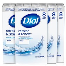 Dial Antibacterial Bar Soap, Refresh Renew, White, 4 oz, 32 Bars