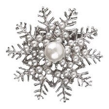 Snowflake Brooch Pins, Artificial Pearl Rhinestone Pins for Dress Sweater Scarf,