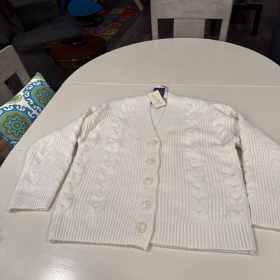 Universal Thread Women's Cozy Knit Cable Stitch Cardigan Cream Size Small