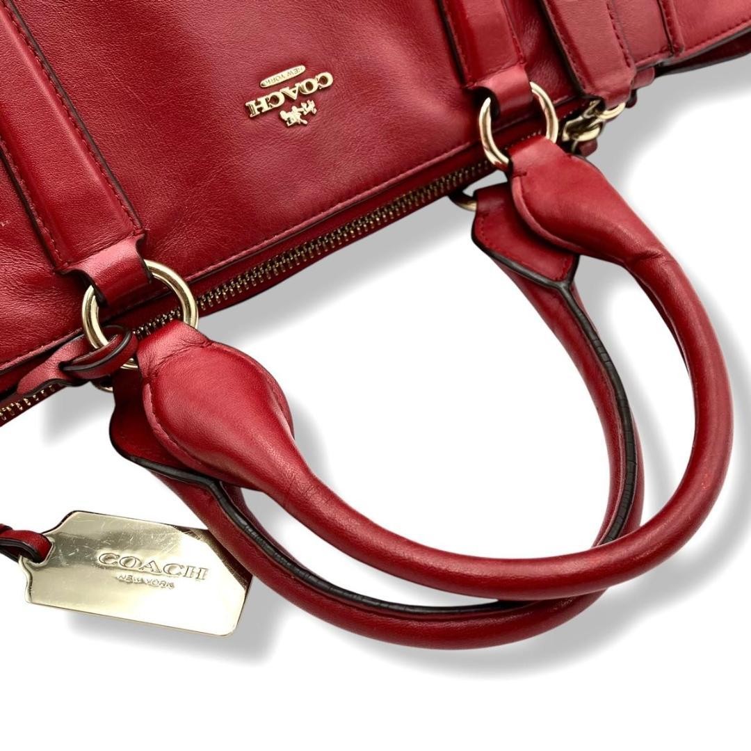 COACH Crosby Carryall Shoulder Bag 2way Red Leather Good