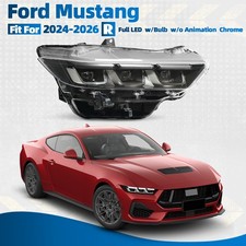 For 2024-2026 Ford Mustang Full LED Headlight Chrome Right Passenger Side w/Bulb