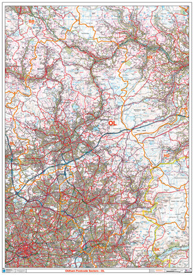 (G98) Map of Oldham OL Postcode Sectors, Poster of Oldham Postcodes