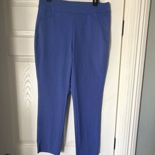 Chico's Women's Flat Front Ankle Pants Blue Solid Stretch Rayon Nylon Spandex