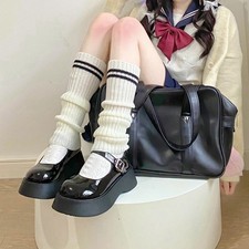 Autumn JK Double Stripe Knitted Foot Cover Women Leg Warmers Middle Tube Socks