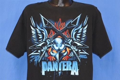 Y2K PANTERA THRASH METAL ROCK BAND GUITAR WINGS FLAME 2 SIDE Vintage vintage concert t-shirt, vintage, size L, single stitch, B+ condition