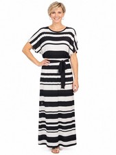 Chico’s Maxi  Dress Womens Size 2  Stripe Pullover Stretch Slit Sleeve Large 