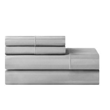 4-Piece 600 Thread Count Grey Stripe Egyptian Cotton Sateen Bed Sheet Set, Full