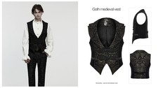 Punk Rave Men Black Gothic Medieval Pattern Vintage Lapel Vest Elegant Waistcoat