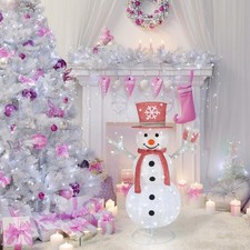 Outdoor Snowman Lighted, Pop-Up Yard Christmas White-Pink