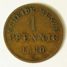 HESSE DARMSTADT (German State) 1 Pfennig 1860 - Copper - Ludwig III. - VF- - 953