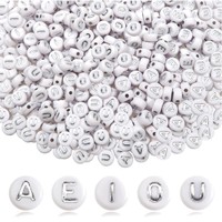 Toaob 500 StüCk 4X7Mm Buchstabenperlen Vokale Silber Buchstabenperlen A E I O...