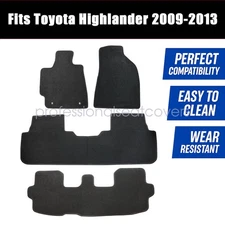 Velour Floor Mats Carpet Black For 2009-2013 Toyota Highlander 7Passengers