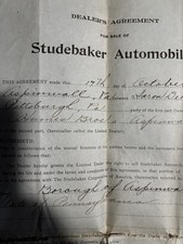 1914 studebaker Original Aspinwall Pa Dealers Agreement Humes Brothers Sell Cars