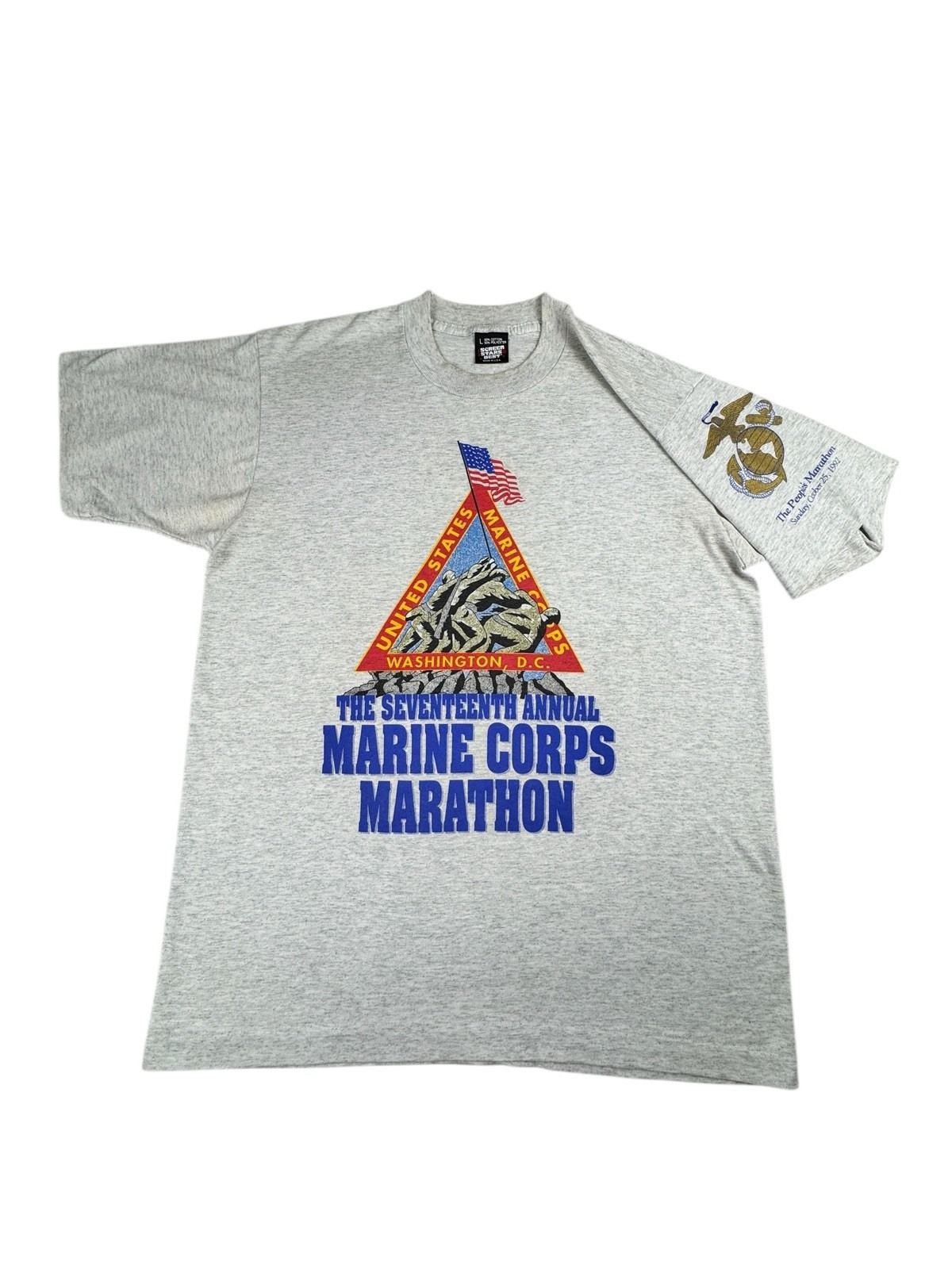 VTG The 17Th Annual Marine Corps Marathon T-Shirt Gray Large 1992 Washington DC
