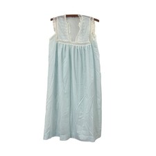 Vintage Christian Dior Womens Baby Blue Lace Embroidered Sleeveless Nightgown M