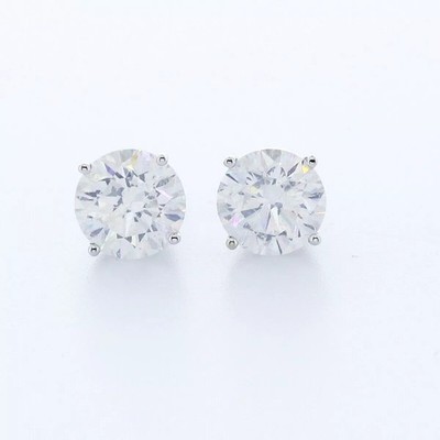 Massive 14K Weißgold Ohrstecker klassisch 4 Karat rund natürlicher abgebauter Diamant D I1