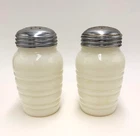 Vintage Fire King Milk Glass Bee Hive Shape Salt & Pepper Shakers Glows