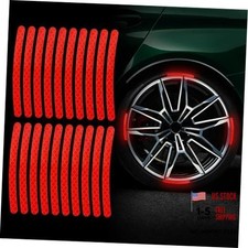 20PCS Car Wheel Stripe Reflective Stickers, Night Safety Warning Stickers, Red