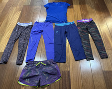 Girls Under Armour lot of 6 Athletic Clothing Bundle Legging Shorts Size YMD YLG