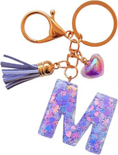 Initial Letter Keychain for Women Girls with Tassel and Heart Charms