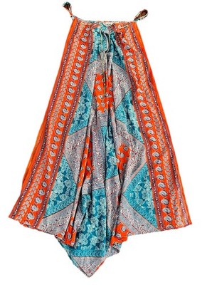 Speed Control Bohemian Paisley Tile Handkerchief Hem Woven Necklace Dress 1X