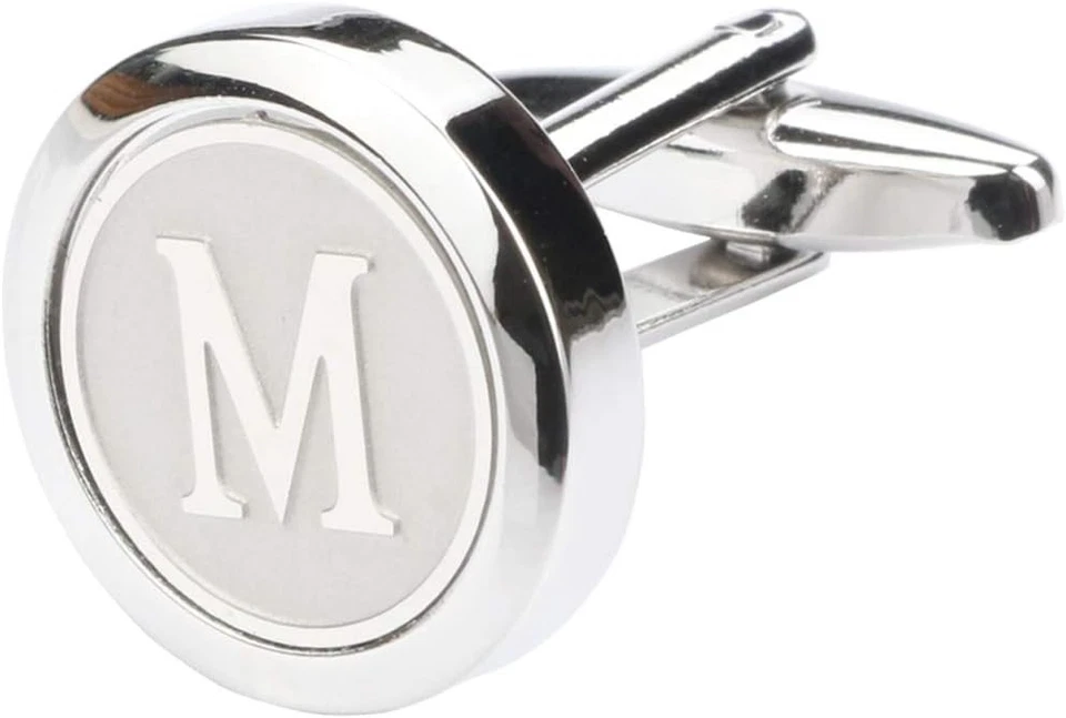 Gemelos iniciales de acero inoxidable para hombre letra del alfabeto de la A a la Z para negocios/boda Foto 4 de 4