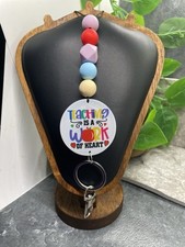Handmade Beaded Teacher Lanyard Silicone Bead Badge Holder Adjustable B5689