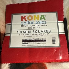 Fabric Kona Cotton Solids Bright Colorstory Charm Pack 85pcs 5”x5 Robert Kaufman