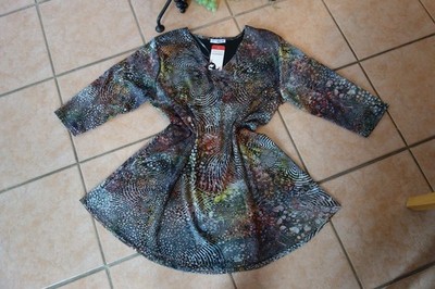 MAGNA Tunika Long Shirt 52 54 NEU grau bunt Grafik warm A-Form Stretch LAGENLOOK