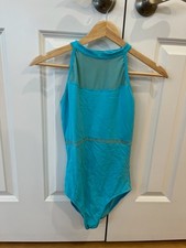 Russian Pointe Leotard Lined Size M Sky Blue Mesh Open Back Accent