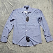 Ben Sherman Button Up Shirt Men's Slim Fit Blue Geometric Stretch Wicking NWT