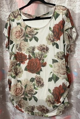 FASHION MAGAZINE Women s 2XL Tunic Top Beige Floral Sheer Layered Short Sleeve