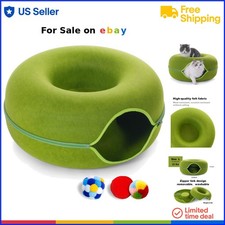 Large Polyester Cat Tunnel Bed with Toys for Indoor Cats Up to 30 Lbs Green