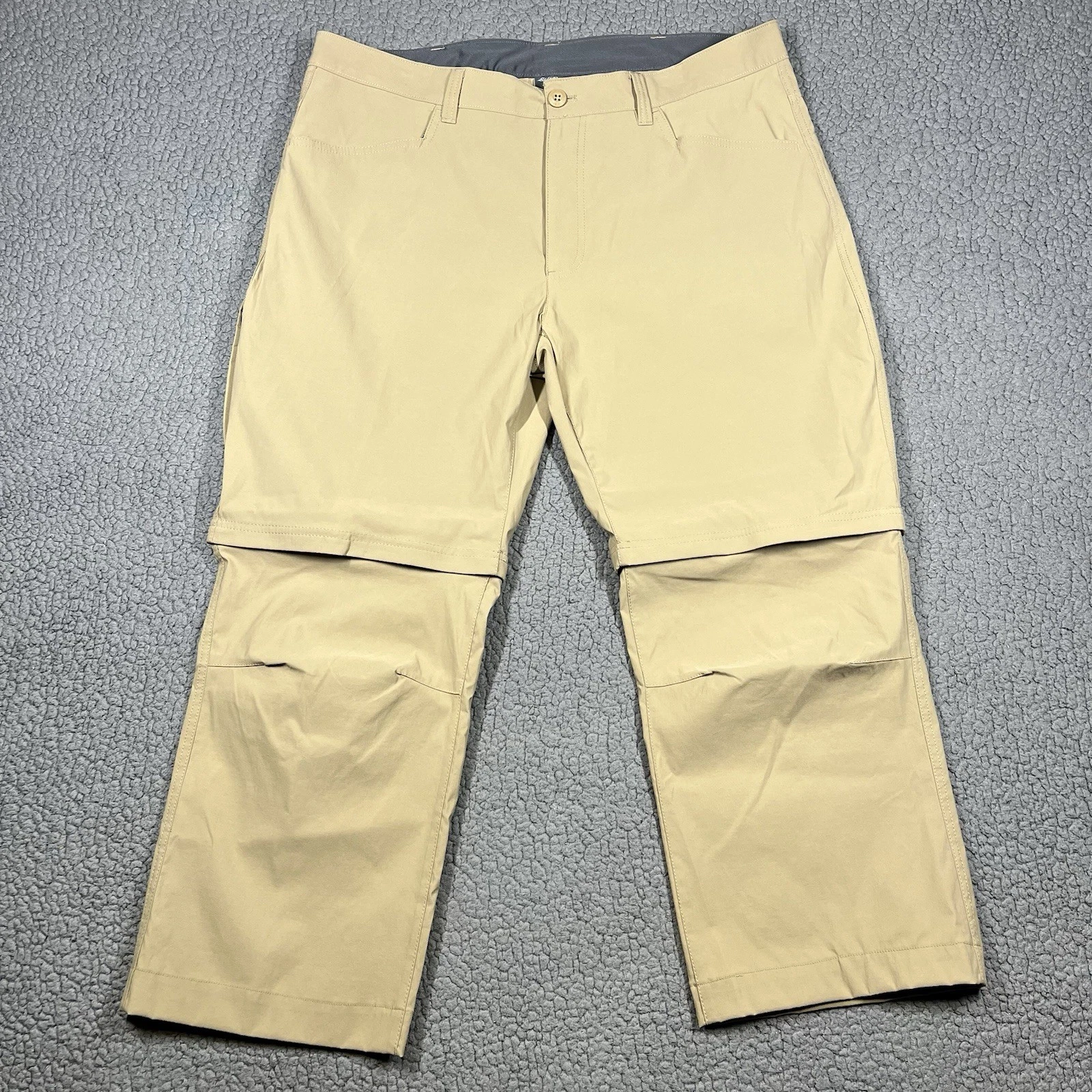 Eddie Bauer Mens Convertible Tech Pants 38x34 (38x26) Khaki Tan Zip Off Shorts