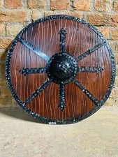 24'' Medieval Wooden Carved Viking Shield Authentic Handmade Norse Battle Shield