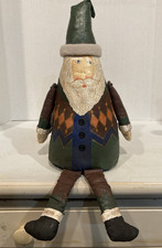 Vintage Primitive Santa Claus Shelf Sitter Whimsical Hand Painted Green 12 in