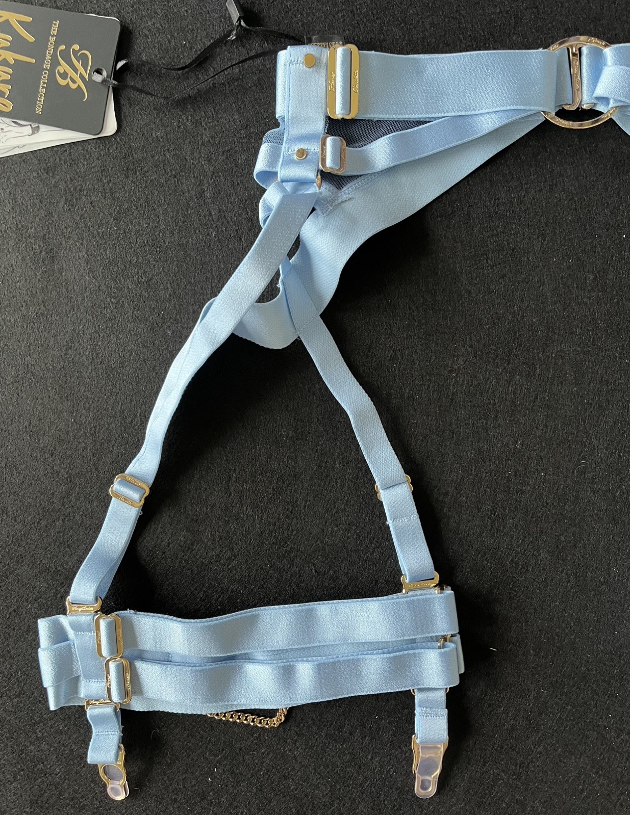 New Honey Birdette Kukuro Baby Blue Bondage Chain Suspender Garter Size Medium image 9