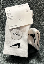 Nike Elite Basketball Dri-fit Crew Socks 3 Pack White/Black Youth Size 10C-3Y