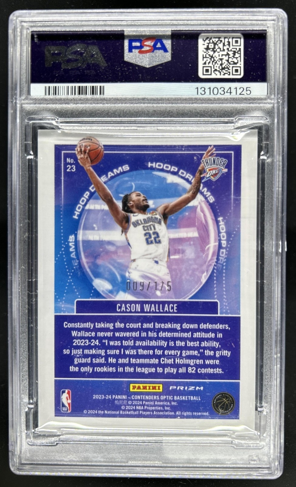 2023-24 Contenders Optic Cason Wallace Hoop Dreams RC Cracked Ice #/175 PSA 10 view 2