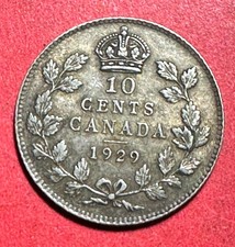 1929 Canada King George V SILVER 10 CENTS! XF! SHARP! Old Canadian Coin!