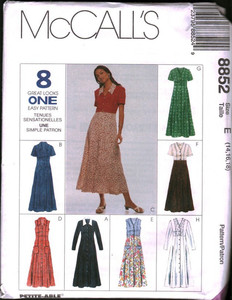 8852 McCalls SEWING Pattern Misses 1990s High Waisted Dress Frton Buttoned UNCUT