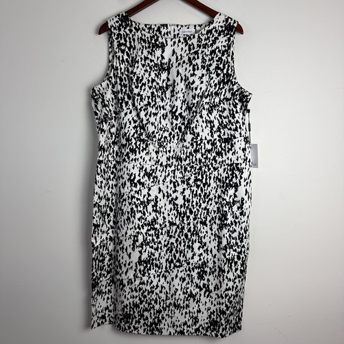 NWT Calvin Klein Womens White Black Print Sleeveless Shift Size 16W