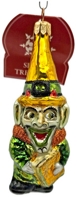 Slavic Treasures Halloween Witch Goblin Book Ornament Blown Glass Poland Rare