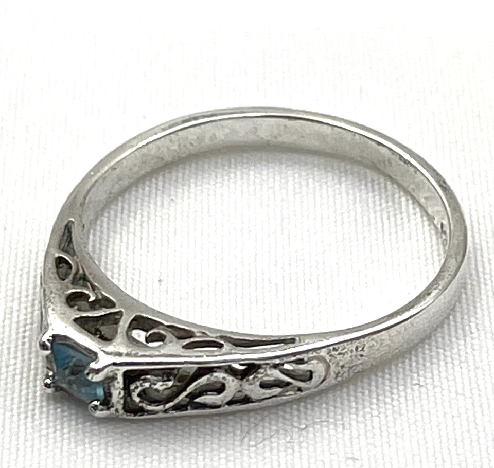 (M) Anillo de piedras preciosas de topacio azul esterlina 925 firmado por diseñador talla 9,75 Foto 2 de 4