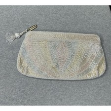 VTG Pastel Iridescent Beaded Clutch Purse Tassel Zipper Y2K Wedding