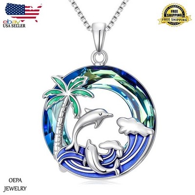 Dolphin Necklace 925 Sterling Silver Crystal Dolphin Pendant for Women Necklace